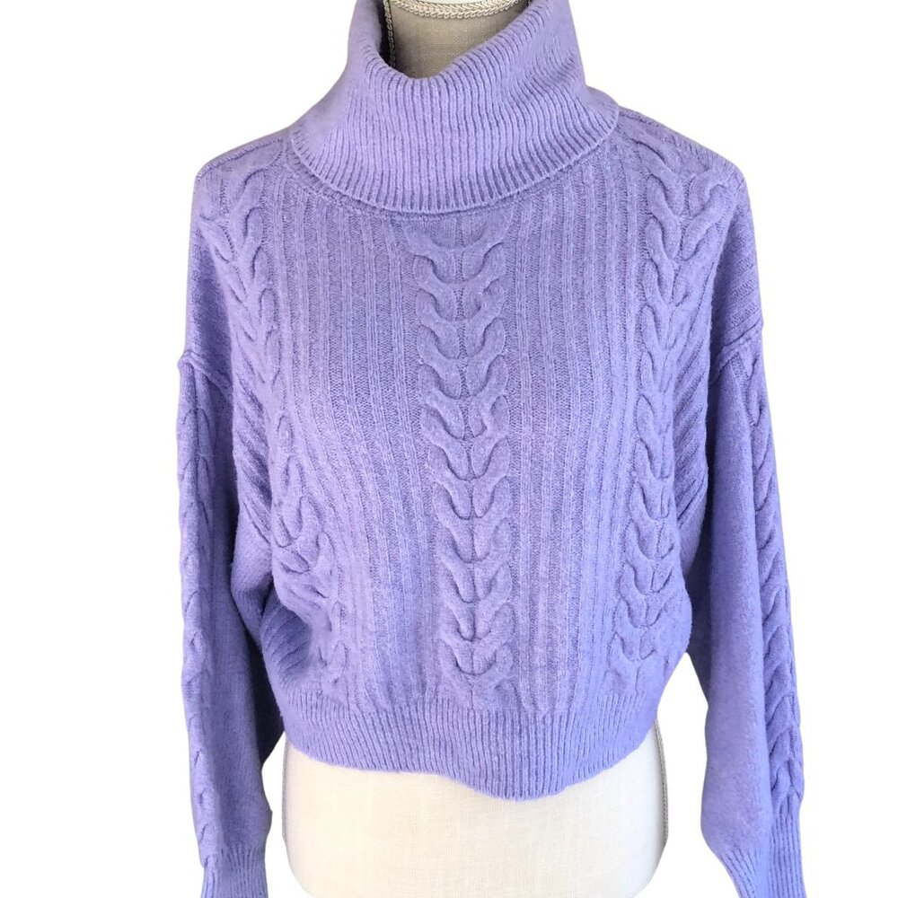 Wild Fable Lavender Cable Knit Turtleneck Sweater XS Cropped Ribbed Pullover Top